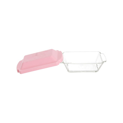 A small rectangular glass bowl with a plastic lid, 10.5*7.5 cm