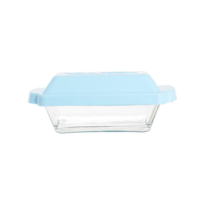 A small rectangular glass bowl with a plastic lid, 10.5*7.5 cm