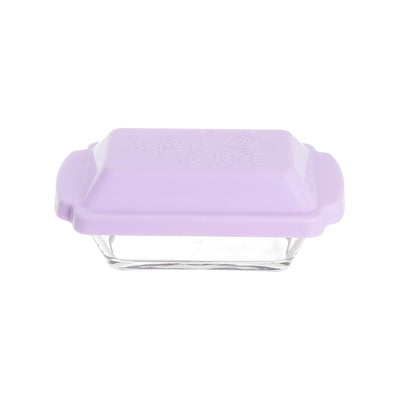 A small rectangular glass bowl with a plastic lid, 10.5*7.5 cm