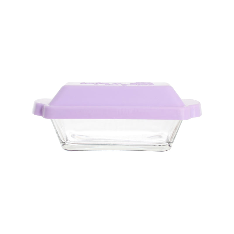 A small rectangular glass bowl with a plastic lid, 10.5*7.5 cm