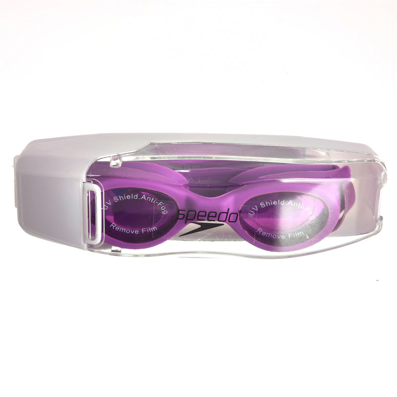 Swimming goggles with a white case from Speedo