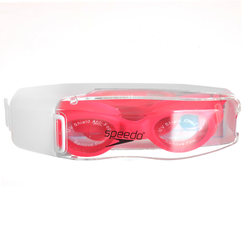 Swimming goggles with a white case from Speedo