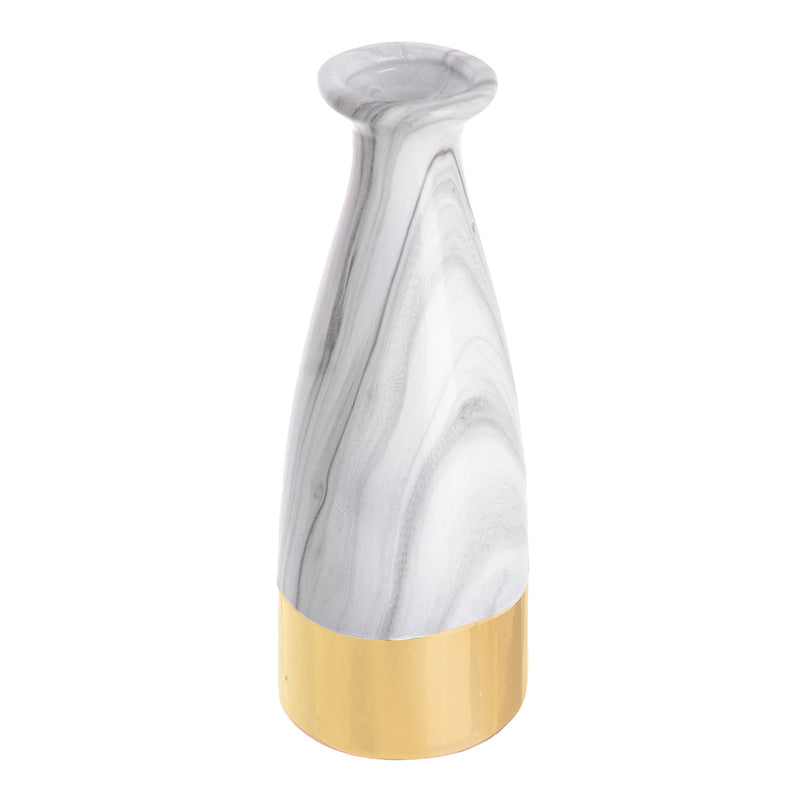 Ceramic vase with modern marble pattern, small, 19 x 7 x 3 cm, white * gold