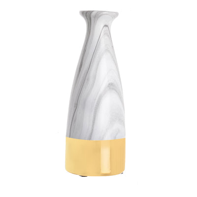 Ceramic vase with modern marble pattern, small, 19 x 7 x 3 cm, white * gold