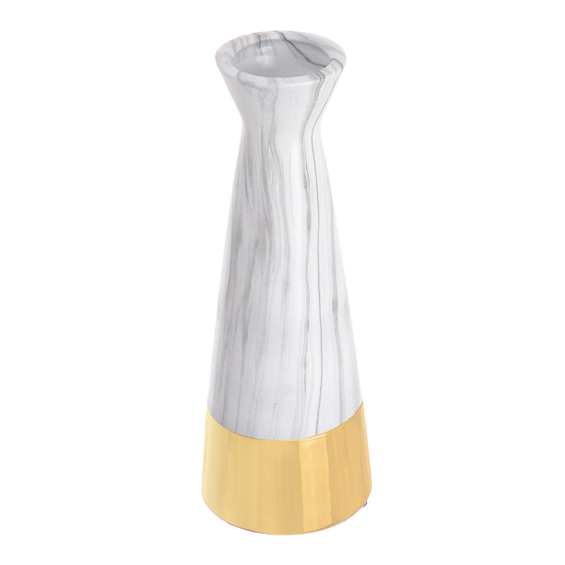 Ceramic vase with modern marble pattern, medium, 24 x 8 x 5 cm, white * gold