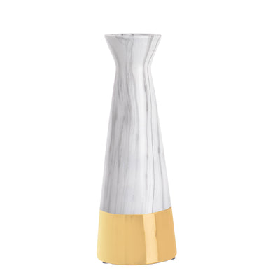 Ceramic vase with modern marble pattern, medium, 24 x 8 x 5 cm, white * gold