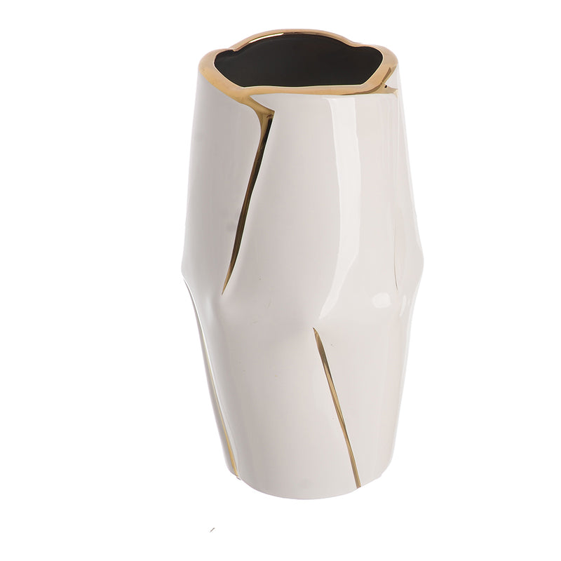 Ceramic vase with large golden lines