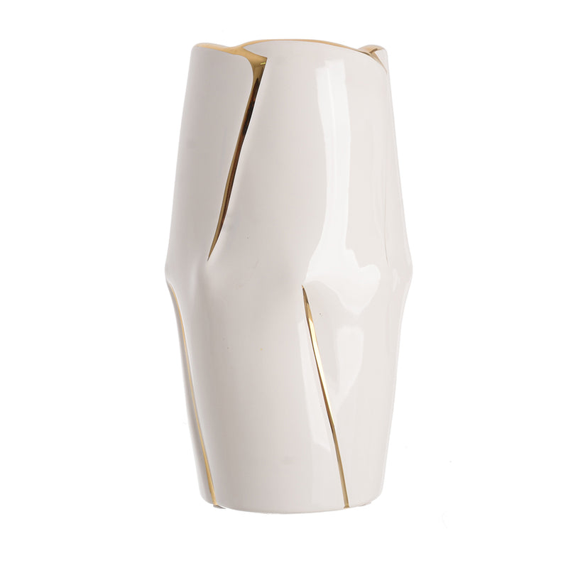 Ceramic vase with large golden lines