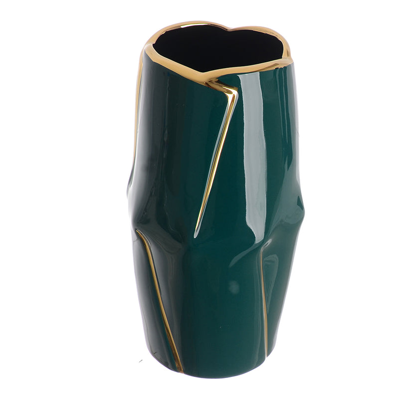 Ceramic vase with large golden lines