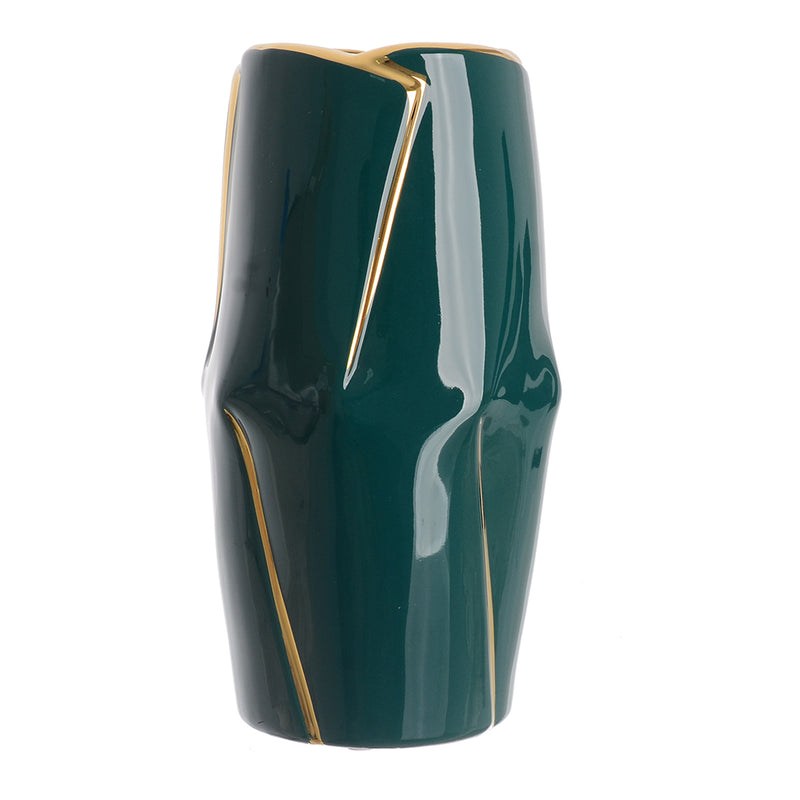 Ceramic vase with large golden lines