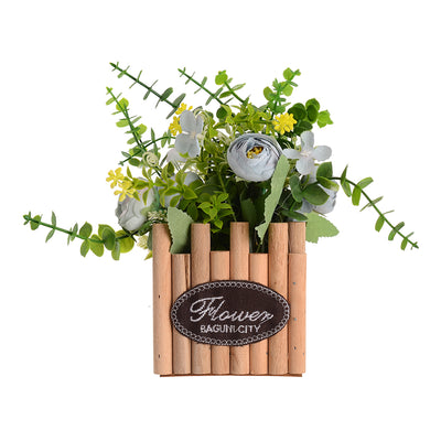 Wooden vase with artificial flowers, 20 x 10 cm, brown color