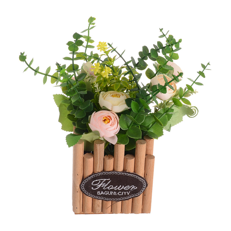 Wooden vase with artificial flowers, 20 x 10 cm, Simone color