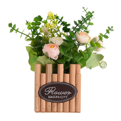 Wooden vase with artificial flowers, 20 x 10 cm, Simone color