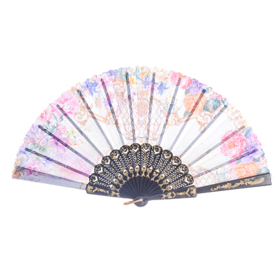 Rose-shaped folding hand fan - multi-colored, 23.5 x 44 cm