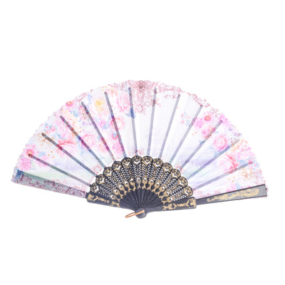 Rose-shaped folding hand fan - multi-colored, 23.5 x 44 cm