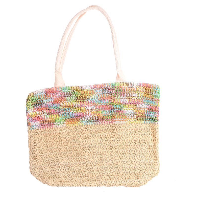 Large straw beach bag, beige color, 35 x 45 cm