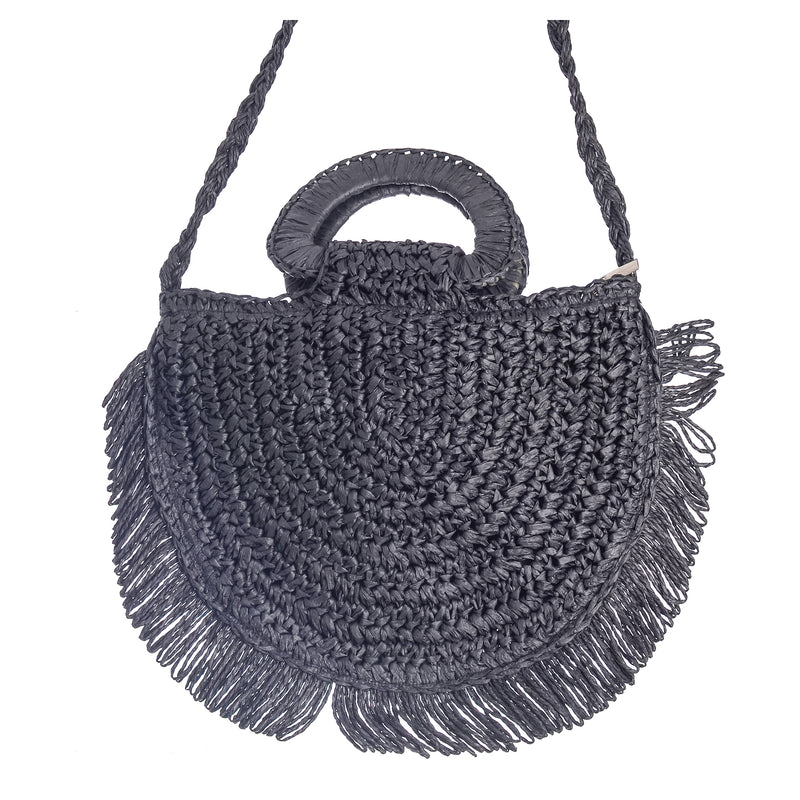 Straw beach bag, circular shape, 60 x 30 x 25 cm