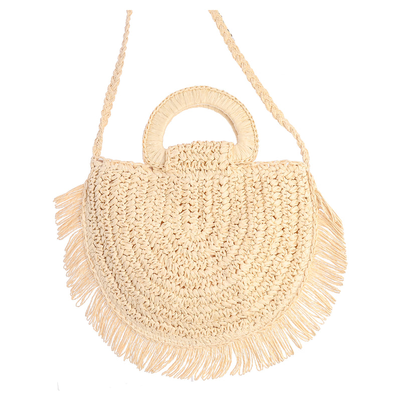 Straw beach bag, circular shape, 60 x 30 x 25 cm