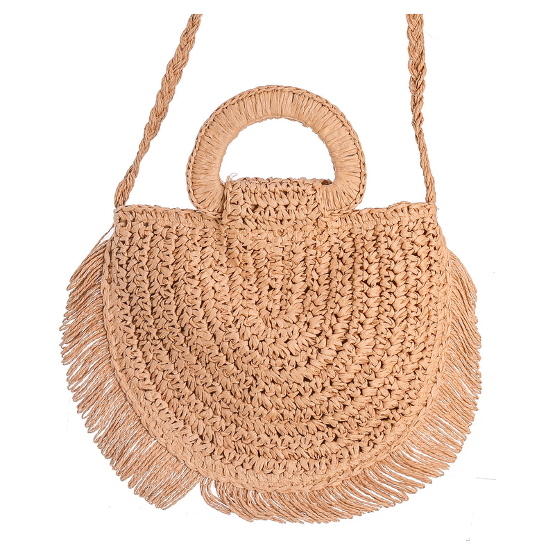 Straw beach bag, circular shape, 60 x 30 x 25 cm