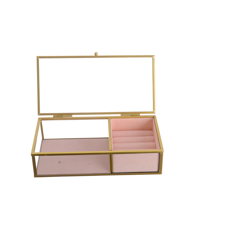 Classic glass jewelry organizer box, 20*10*5cm, pink color