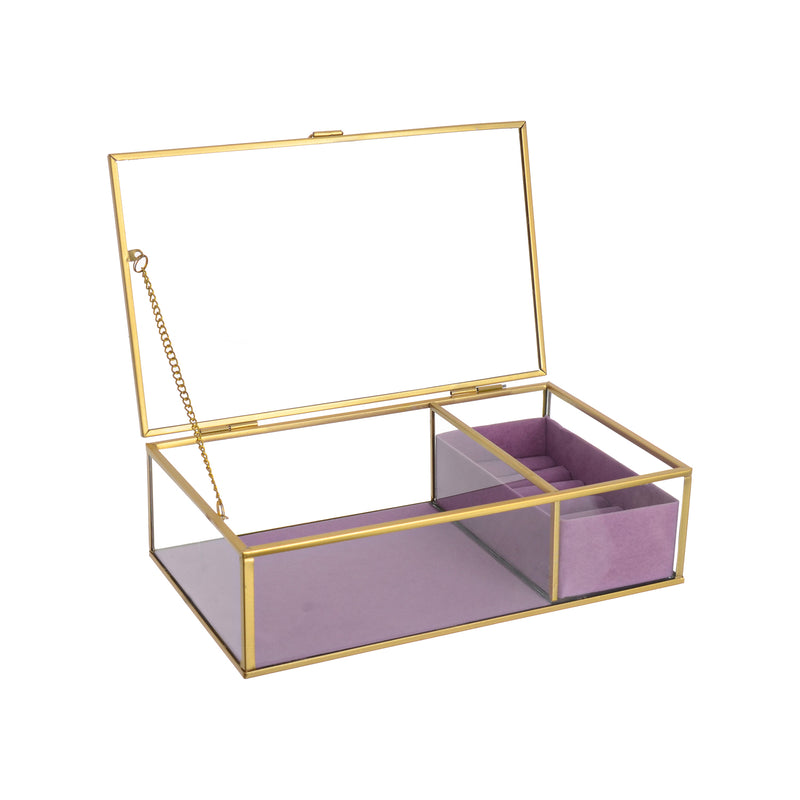 Classic glass jewelry organizer box 25*15*7cm mauve color