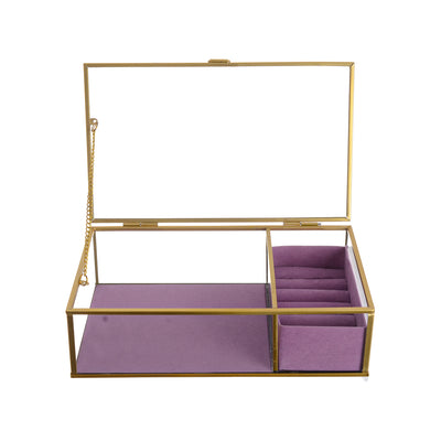 Classic glass jewelry organizer box 25*15*7cm mauve color