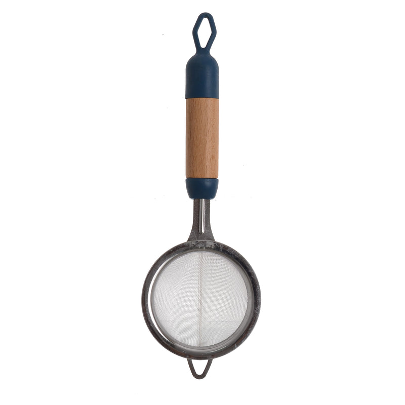 Stainless steel strainer with wooden and silicone handle, 25 cm