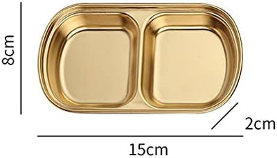 Stainless steel spice and sauce dish, divided into two parts, golden color, 15*8 cm