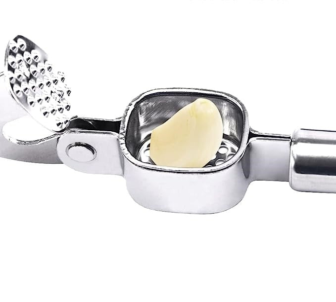 Garlic and ginger press, stainless steel, silver, 19 cm