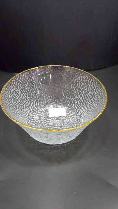 Round acrylic bowl with golden frame, transparent color, 22.5*11 cm