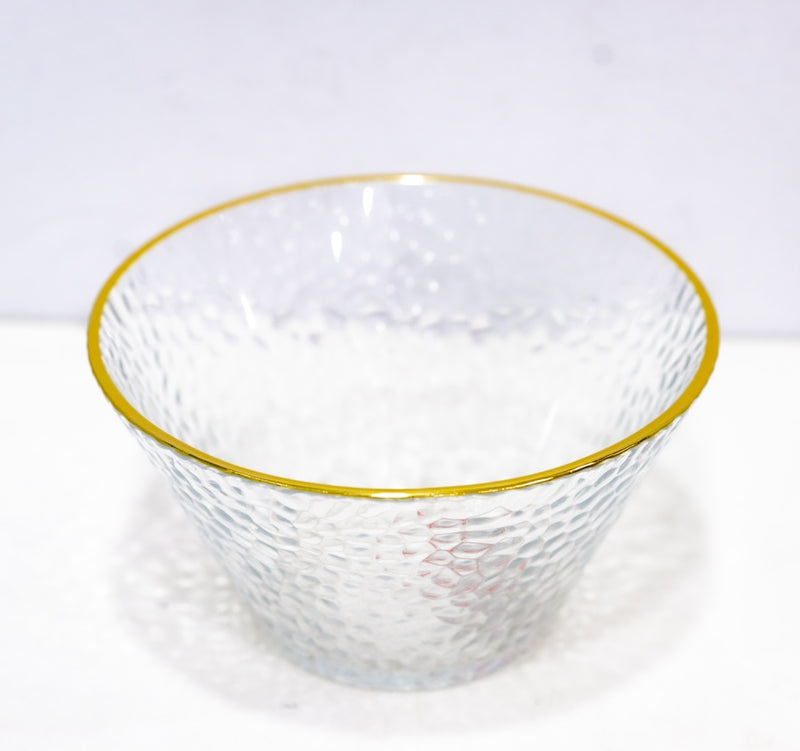 Round acrylic bowl with golden frame, transparent color, 22.5*11 cm