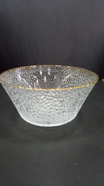 Round acrylic bowl with golden frame, transparent color, 22.5*11 cm