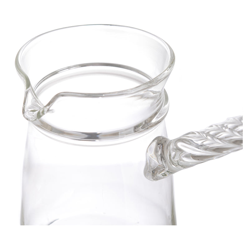 A glass coffee pot with a crystal handle, medium size, transparent, 10 x 7 x 6 cm