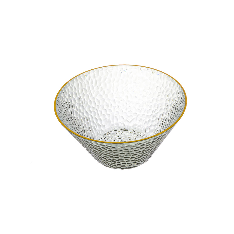 Round acrylic bowl with golden frame, transparent color, 22.5*11 cm