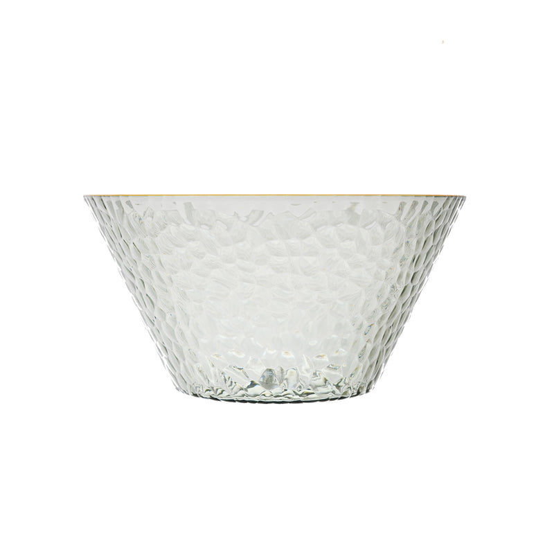 Round acrylic bowl with golden frame, transparent color, 22.5*11 cm