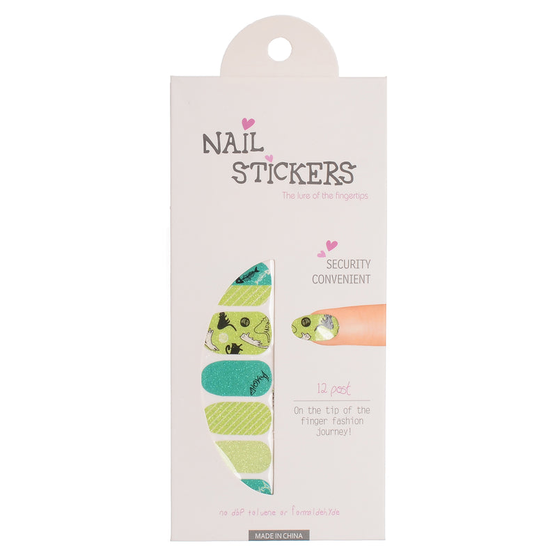 A set of nail polish stickers in different shapes, mauve green*light green