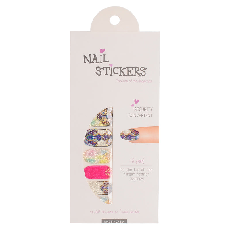 A set of nail polish stickers in different shapes, purple*fuchsia*white