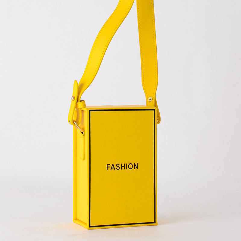 Yellow vertical box leather crossbody bag