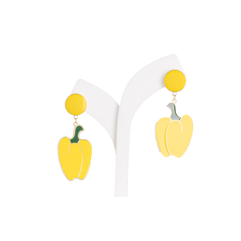 Earring in the shape of a yellow bell pepper with an auger