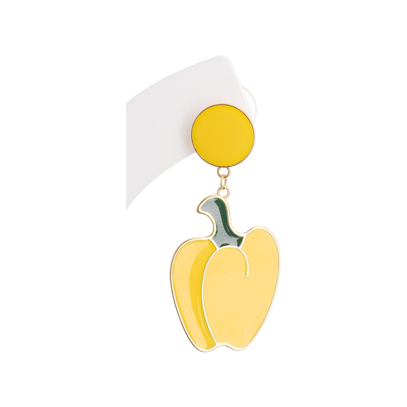 Earring in the shape of a yellow bell pepper with an auger