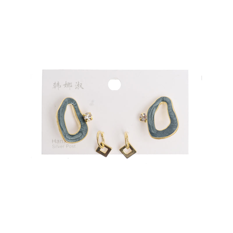 A set of 3 pairs of earrings in the shape of a marble pattern with a gray screw