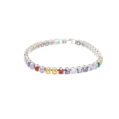 A bracelet decorated with multi-coloured zirconia