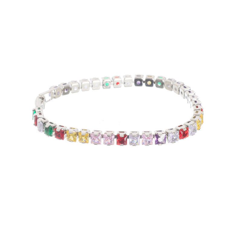 A bracelet decorated with multi-coloured zirconia