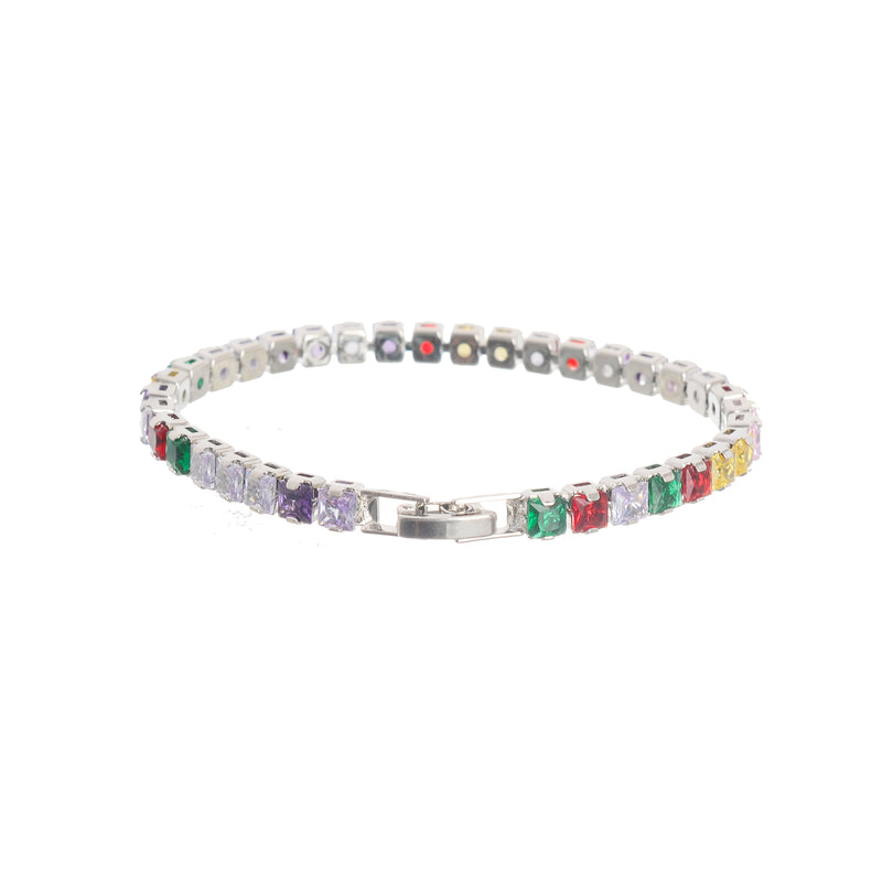 A bracelet decorated with multi-coloured zirconia