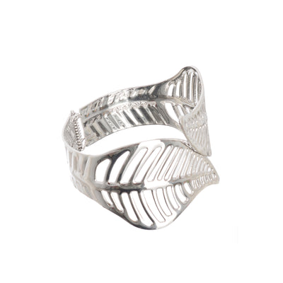 Wide stainless steel bracelet for women in the shape of a leaf