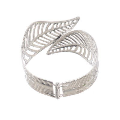 Wide stainless steel bracelet for women in the shape of a leaf