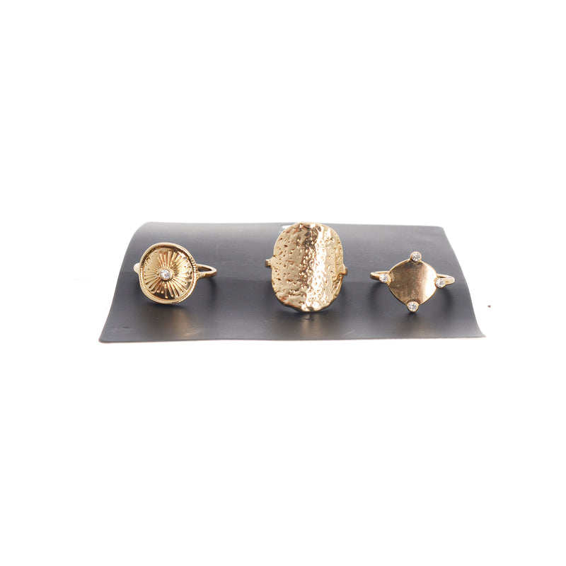 A simple design ring set of different shapes, consisting of 3 pieces, size 17, gold colour