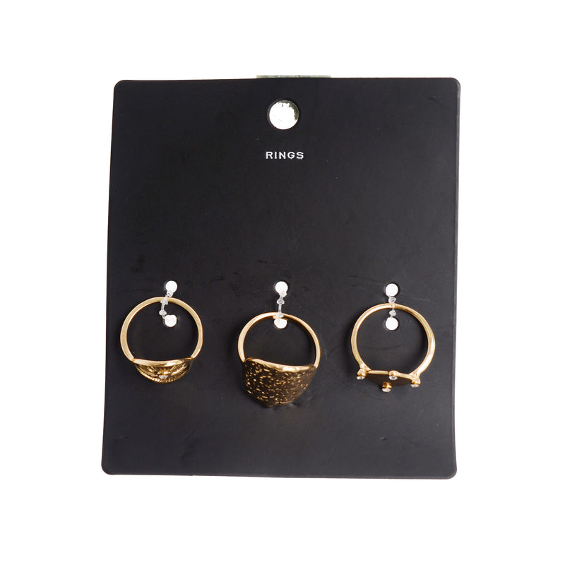 A simple design ring set of different shapes, consisting of 3 pieces, size 17, gold colour