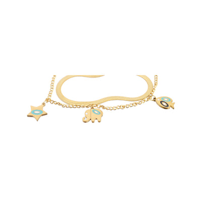 Women's bracelet, 2 round, snake-shaped, chain-shaped and pendant with eyes and stars