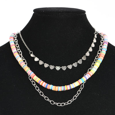 Women's 3-layer chain made of stainless steel and the rubber is in the shape of hearts
